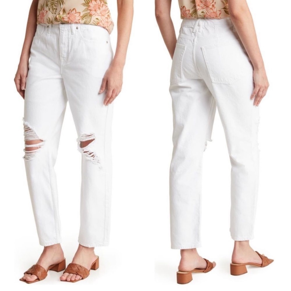 Good American Good 90s Ripped High Waist Straight Leg Jeans, White, Size 12/31